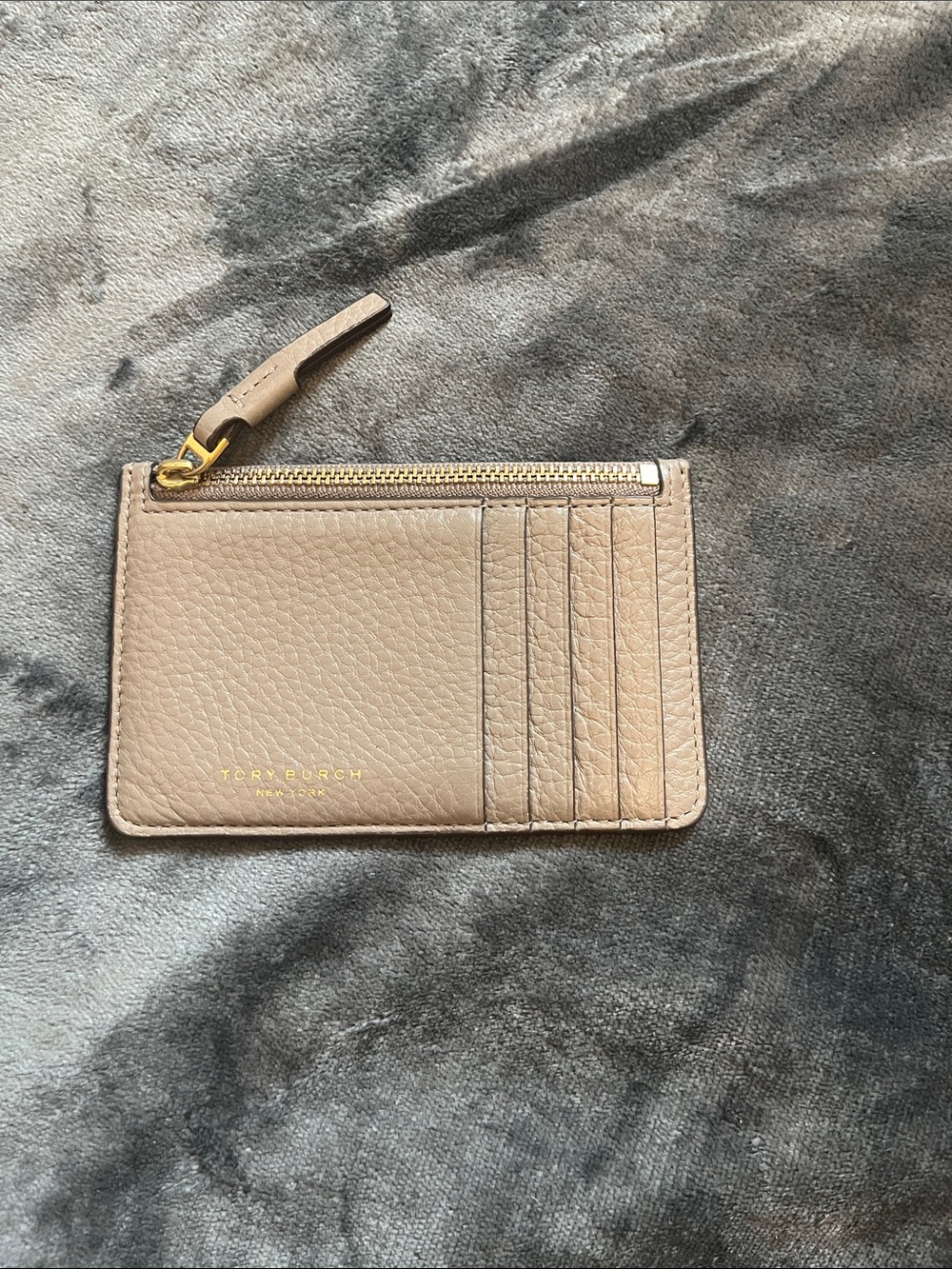 Tory Burch Beige Leather Card Holder with Zip